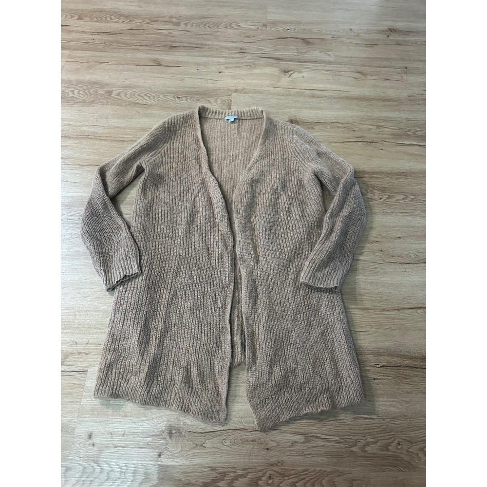 COS Womens M Long Mohair Wool Blend Cardigan Sweater Open Front Camel Brown